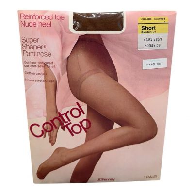JCPenney Super Shaper Pantyhose Short Suntan 03 Reinforced Toe Nude Heel